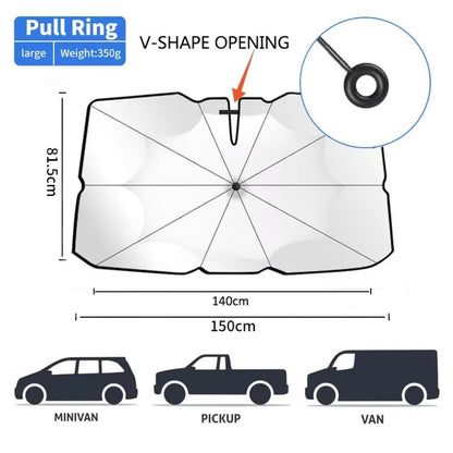 Car Windshield Sun Shade | 360° Pull Cord Heat Protector