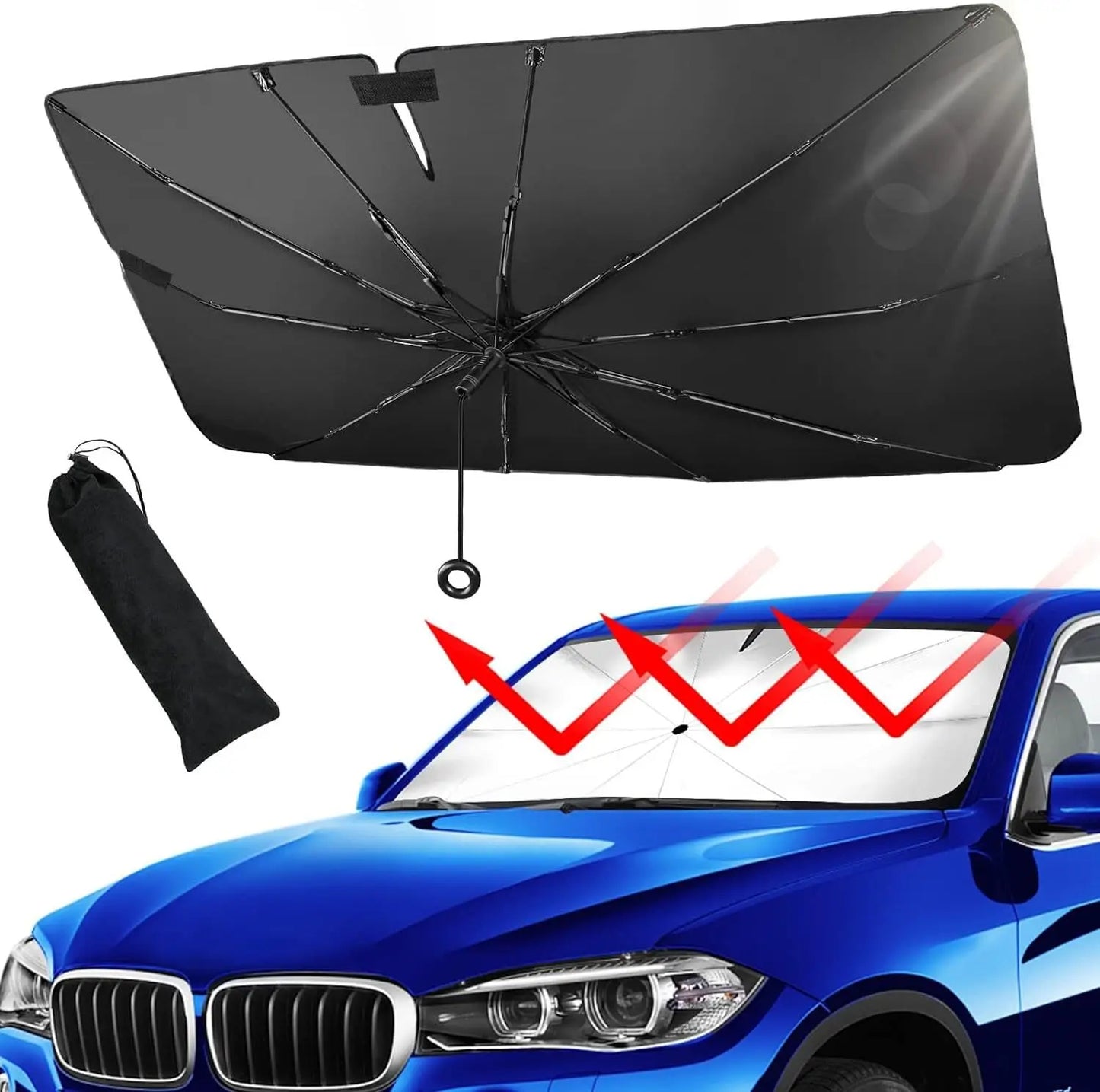 Car Windshield Sun Shade | 360° Pull Cord Heat Protector