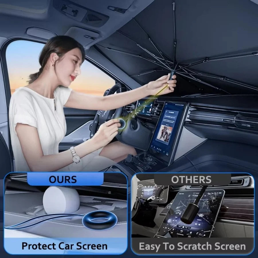 Car Windshield Sun Shade | 360° Pull Cord Heat Protector